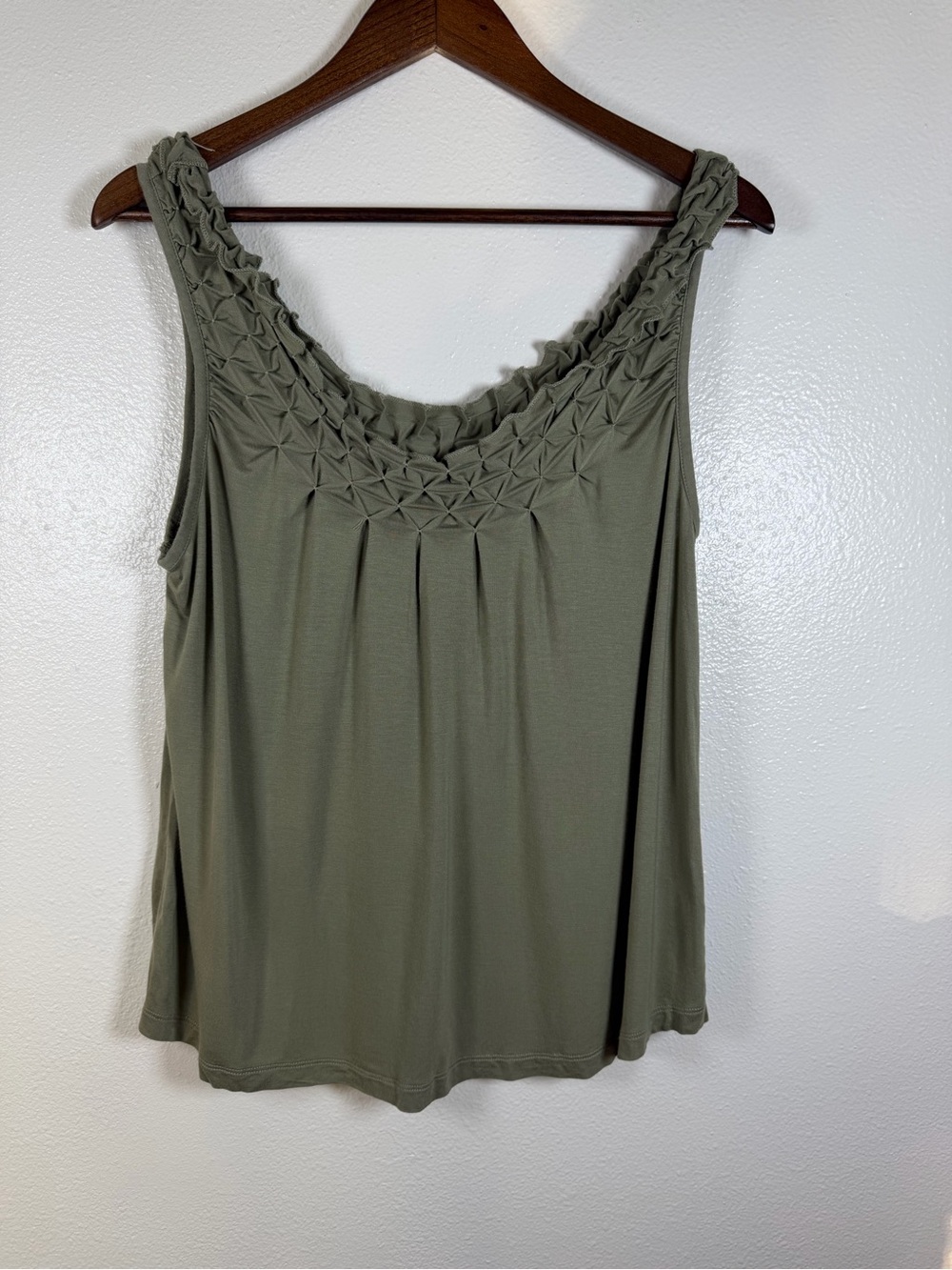 Maurices Olive Green Tank with Smocked Neckline